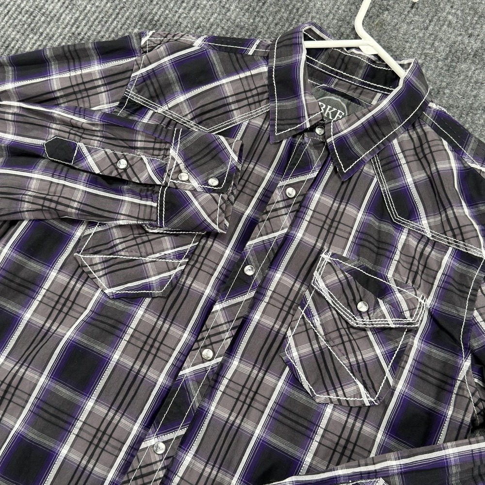 BKE Shirt Mens Large Purple Plaid Western Snap Button Long Sleeve Athletic Fit